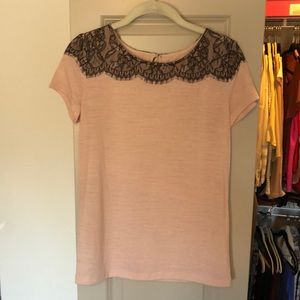 Light PINK tee with lace overlay